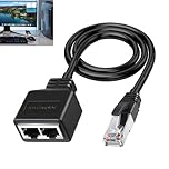 RJ45 Ethernet Splitter 1 Male to 2 Female LAN Adapter, Cat5, Cat5e, Cat6, Cat7 High Speed Network Cable Port Splitter Dual, Ideal for Home & Office Use, 30CM Black Ethernet Extension Cable