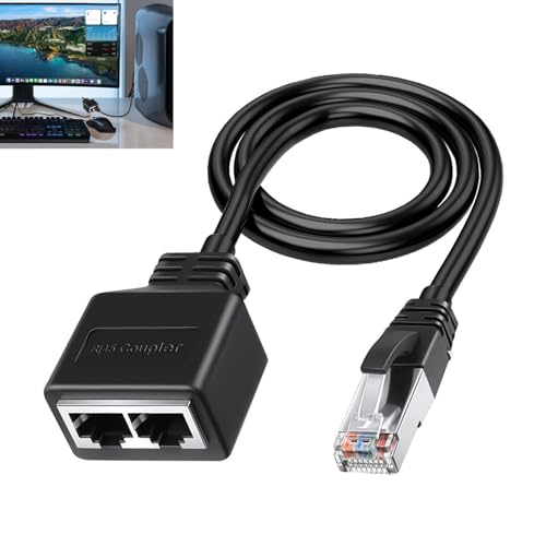 RJ45 Ethernet Splitter 1 Male to 2 Female LAN Adapter, Cat5, Cat5e, Cat6, Cat7 High Speed Network Cable Port Splitter Dual, Ideal for Home & Office Use, 30CM Black Ethernet Extension Cable