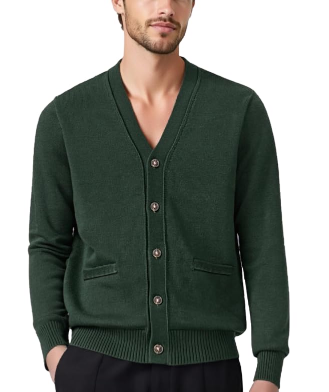 Men's V Neck Cardigan Sweater Casual Lightweight Mens Button Down Knitted Green Cardigan Sweater with Pockets4