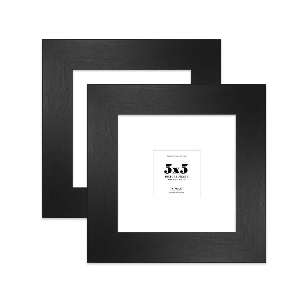 5x5" Black Square Frame With Mount for 2x2" Pictures 28mm Edge Frame Display with Wall Hooks and Kickstand, 2 Pack