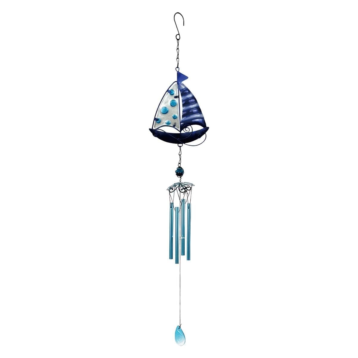 wind chime Sailboat Seahorse Crab Wind Chimes Metal Ocean Bell Beach Ornament For Porch Patio Decoration Garden Décor(Sailboat)