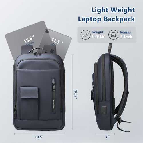 Slim Laptop Backpack for Men, 15.6 Inch Business Backpacks with USB Charging Port, Lightweight Water-resistant Anti-theft Small Travel Computer Bag for Work Commute College-Blue by HEROIC KNIGHT - Image 2