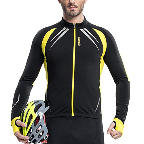 Santic Cycling Jersey Men's Long Sleeve Jacket Fleece Thermal Windproof Winter Bike Bicycle