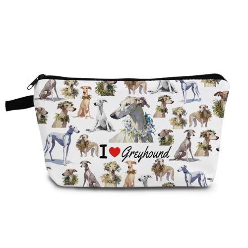 YULUENZE I Love Greyhound Makeup Bag Cute Small Organizer Bag with Zipper Greyhound Puppy Toiletry...