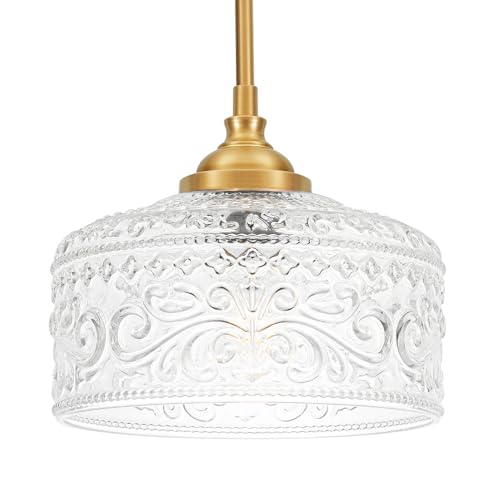 Gold Pendant Lights Kitchen Island, Vintage Bathroom Pendant Light With Clear Glass Shade, Adjustable Height Pendant Light - Dual Mount Ceiling & Hanging Fixtures With 90° Swivel For Home, E26 Bulb by Daunton - Image 8