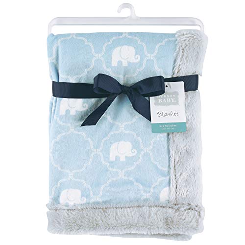Image of Hudson Baby Unisex Baby Plush Blanket with Furry Binding and Back, Elephant, One Size (Pack of 2)