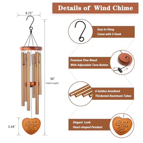 Image of Sympathy Gifts for Loss of Loved One, Memorial Wind Chimes, Funeral Bereavement Gifts Baskets, Windchimes in Memory of a Loved One Mom Dad Husband Brother - Golden