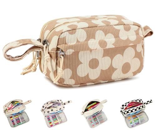 Image of Bluboon Big Capacity Pencil Case Pencil Pouch Pen Case School Supplies Cute Pencil Box Pencil Bag for Teen Girls Boys Women Man (Flower Brown)