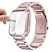 Maxjoy Compatible with Fitbit Versa Bands, Stainless Steel Band Large Small Solid Metal Bracelet Wristband with Protective Cover Case with Men Women, Compatible with Fitbit Versa Smart Watch Rose Gold