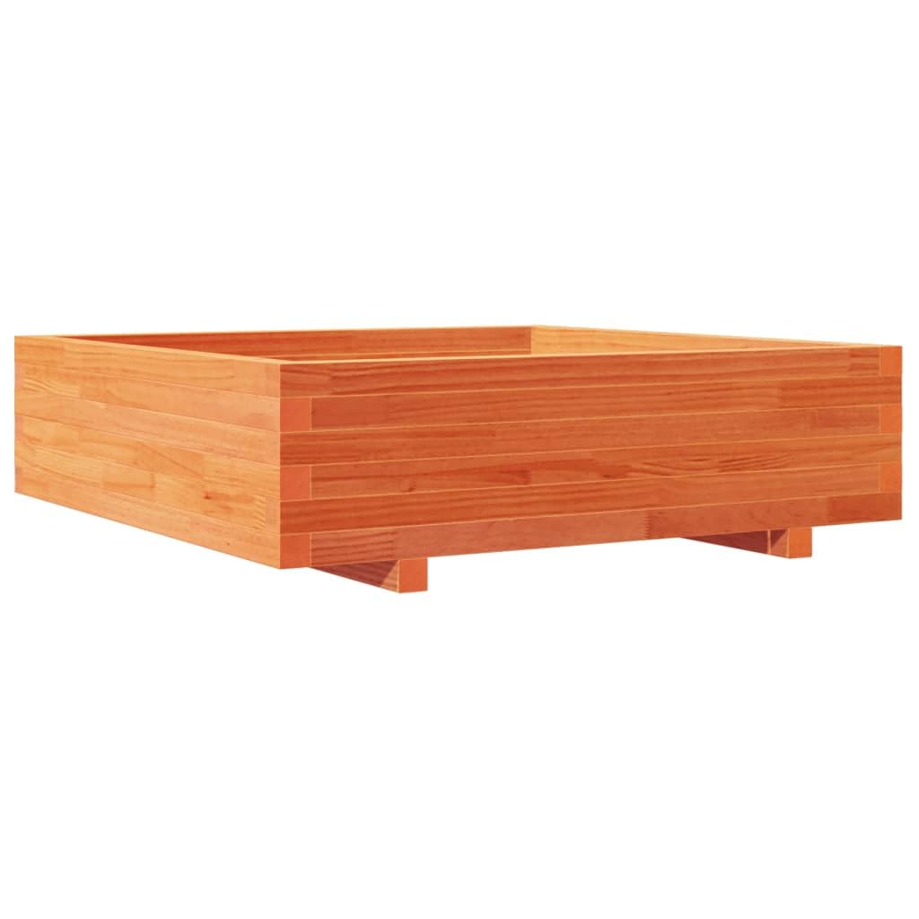 Donica na rośliny, woskowany brąz z litego drewna sosnowego, 90 x 90 x 26,5 cm, podwyższona grządka z otworem odpływowym i podstawką, idealna do ogrodu, na balkon, taras, do pokoju i uprawy