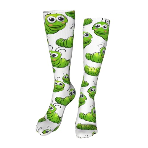 Cute Green Caterpillars Compression Socks for Kids Boys Girls, Knee High Soccer Socks Long Tube Funny Gifts for Running Sports Travel 19.8in