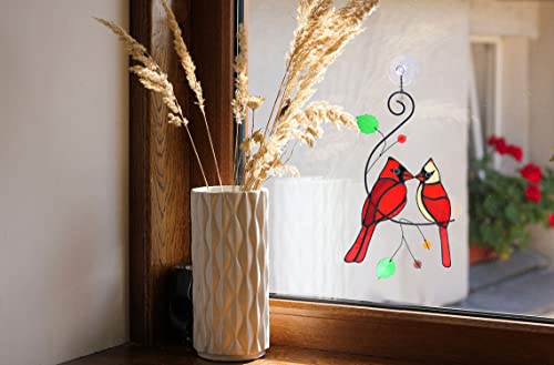 Lolitarcrafts 1 Pair Hummingbird And Cardinal Couple Stained Glass Window Hangings Suncathers For Home Decor #TOP5