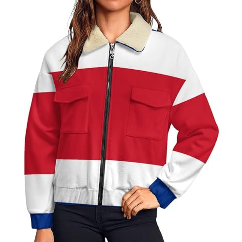 Veste polaire femme drapeau du Costa Rica avec fermeture éclair bicolore