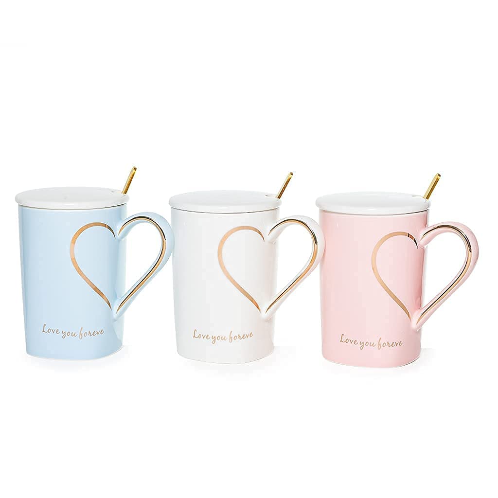 Ceramic Coffee Mug with Spoon and Lid 350ml, Travel Coffee Mug Coffee Mug Tumbler, Hot and Cold Resistance Mug, Multicolour (Pack of 1) (Classic)