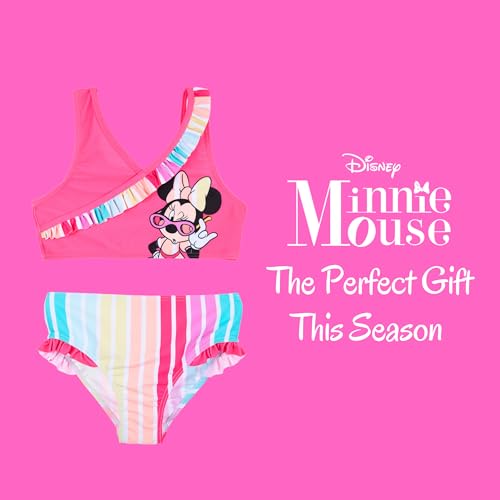 Disney Minnie Mouse Mädchen Bikini, Regenbogen Zweiteiliger Badeanzug, Sommer Badeanzug für Kinder, Größe 4 Jahre | Fuchsia