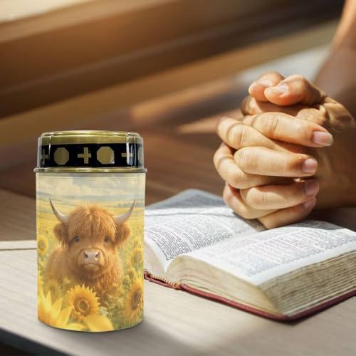 Image of Poceacles Outdoor Lights Solar Grave Candle Solar Cemetery Candles LED Automatic Outdoor Flameless Cemetery Lights for Loss of Dad, Sunflower Highland Cow, Set of 6