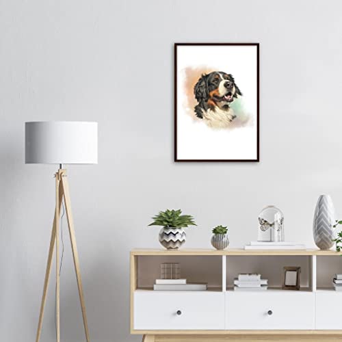 Art mural animal chien souriant : impression d'art 50x70 cm avec cadre en bois foncé