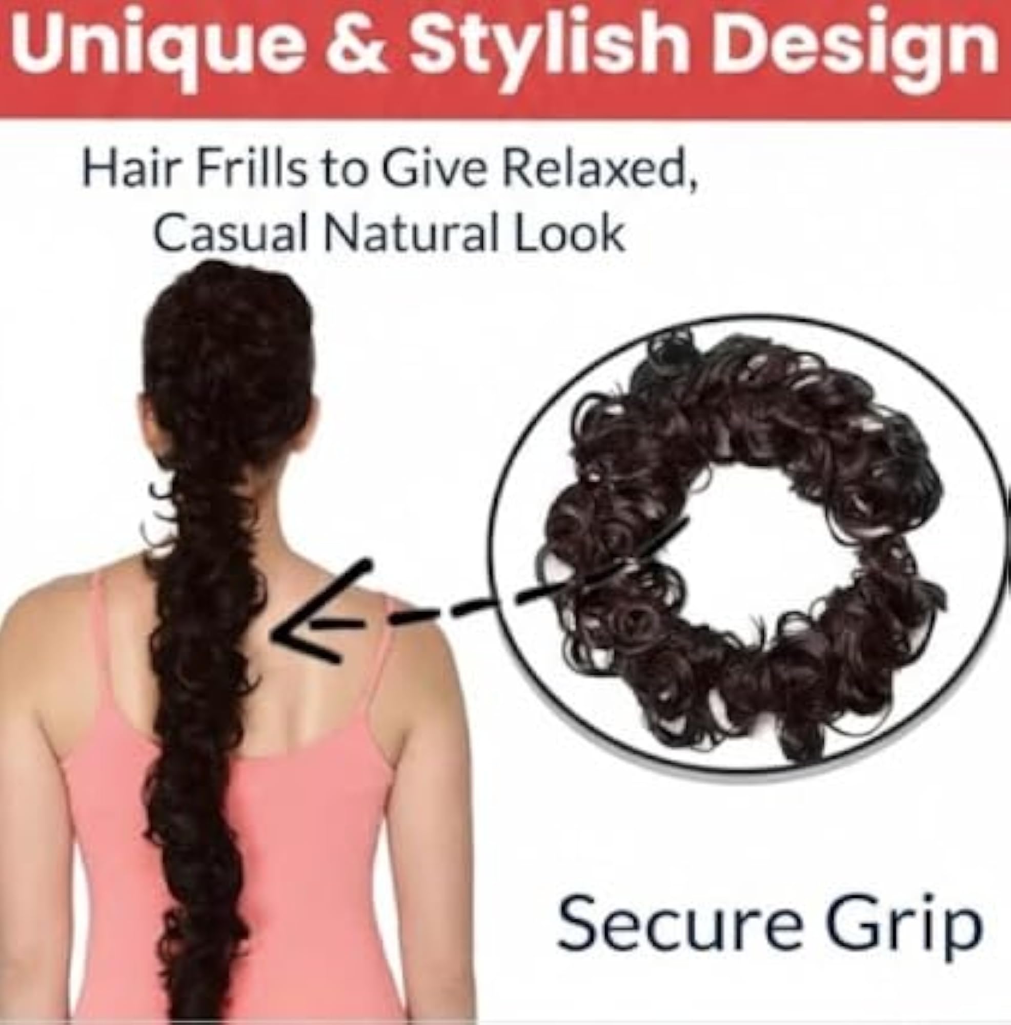 Curly Hair Extension, Natural Black, 85 CM for Women