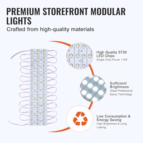 Image of VEVOR 200PCS LED Storefront Lights, 108 ft DC 12V, LED Module 5730 SMD 3-LED 1.5W Window Light With Tape Adhesive Backside, for Business Store Window Advertising Letter Signs, NO Power Supply