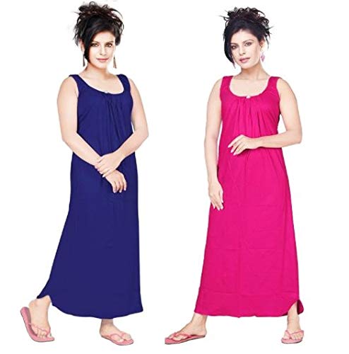 vibha n art of dressing Women's Hosiery Cotton Blend Full Length Maxi Camisole, Long Inner Wear Petticoat-Nighty Slip-Kurti Suit Combo of 2 (Royal Blue, Pink- Free Size)-picture-33