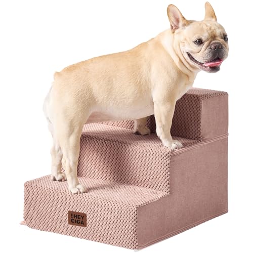 Image of EHEYCIGA Dog Stairs for Small Dogs 13.5 inch H, 3-Step Dog Steps for Couch Sofa and Chair, Pet Steps for Medium Cats, Non-Slip Balanced Pet Ramp Indoor, Pink