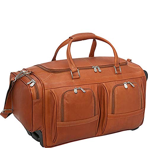 Piel Leather Duffel with Pockets On Wheels, Saddle, One Size