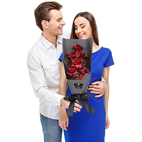 Bomarolan Colorful Rose Bouquet Kit 24K Gold Foil Roses Gifts Artificial Forever Flowers For Lover Girl Friend Wife On Valentine's Day Thanksgiving Anniversary Day Mother's Day And Birthday (Red) #TOP2