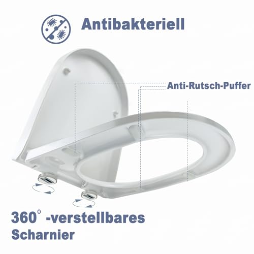 Mokukii WC-Sitz mit Absenkautomatik & Quick-Release Weiß D form antibakterieller toilettendeckel aus Urea-Duroplast hygienisch easy clean abnehmbar einfache Montage bis 150 kg belastbar