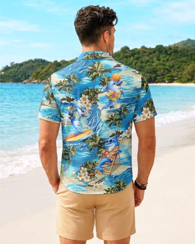 Image of 99TIMORO Fathers Film Button Down Shirt for Men, Funny Hawaiian Short Sleeve Top, Summer Beach Gifts