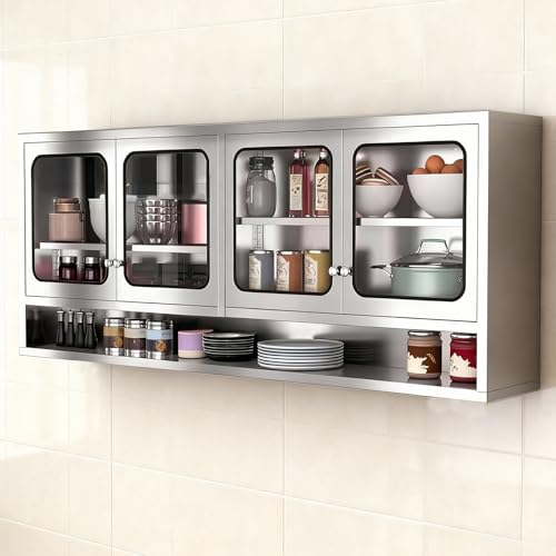 WWK Fully-Assembled Stainless Steel Kitchen Wall Cabinet with Glass Doors,
