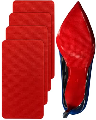 WAQUAFLUX Red Grid Bottom Protector Compatible for Christian Louboutin Color-Matched Shoe Sole Guard & Repair Kit Self-Adhesive Anti-Slip Shoe Grips for Heels & Stilettos (6x4.5 2 Pairs)