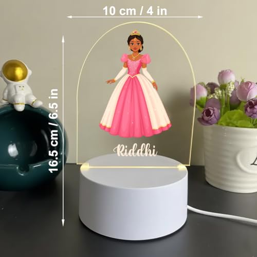 Image of SNAPTRAP LED Name Light Customized for Girls | Personalized Princess Acrylic Night Lamp with Custom Name | Fairy, Ballerina & Royal Dress Designs | USB Nursery Night Light Gift (Classic Pink)