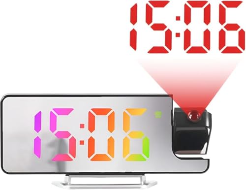 GEBYUI ベッドルーム最適デジタル投影目覚まし時計 アダプター式 + バッテリー駆動双電源 天井・壁に時刻投影可能 ヘビースリーパー用デュアル高音量アラーム スヌーズ機能 + 多段調光器 + 温度表示 使いやすいデジタルクロック?
