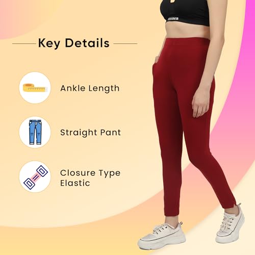 Image of ON&ON Women's Cotton and Lycra Stretchable Slim Fit Straight Pant | Trouser for Casual Wear and Office Wear
