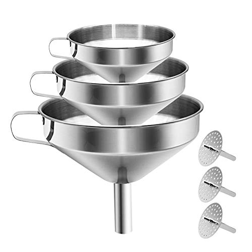 Stainless Steel Kitchen Funnel with Removable StrainerFilter for EssentialCooking Oils Food Grade 3 Set Metal Funnels for Transferring of Liquid Fluid Dry Ingredients Powder HOXHA 3 Packs