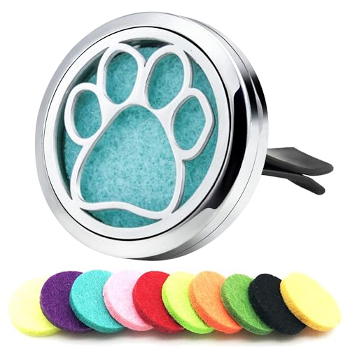 Image of AZNECK Car Essential Oil Diffuser Vent Clips (Oil Not Included) Stainless Steel Car Diffuser Clip with 10 Replacement Pads Dog Paw Car Accessories for Women Gift