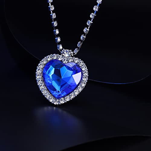 AILUOR Heart of The Ocean Neckalce, Royal Blue Crystal Created Sapphire Pendant with Silver Plated Necklace Jewelry2
