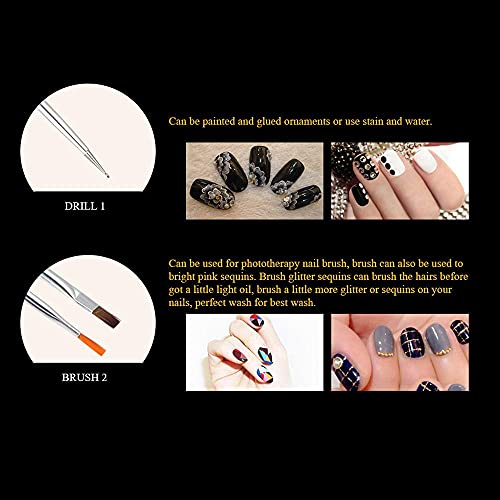 Pinkiou Nail Art Set, 15 stks Nail Painting Borstels met 5 stks Nail Dotting Pennen voor Nail Design (Zwart) - Afbeelding 8