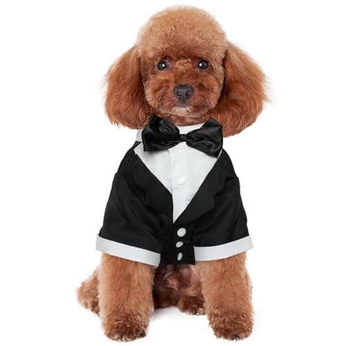 Kuoser Dog Tuxedo,Dog Wedding Suit with Bow Tie Formal Dogs Tux Pet Wedding Party Birthday Costume,Doggy Valentines Christmas Halloween Graduation Outfit Cosplay for Small Medium Large Dogs,Black 2XL