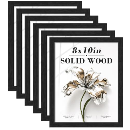 PEALSN Solid Wood 8x10 Picture Frame Set of 6 Black for Wall and Tabletop