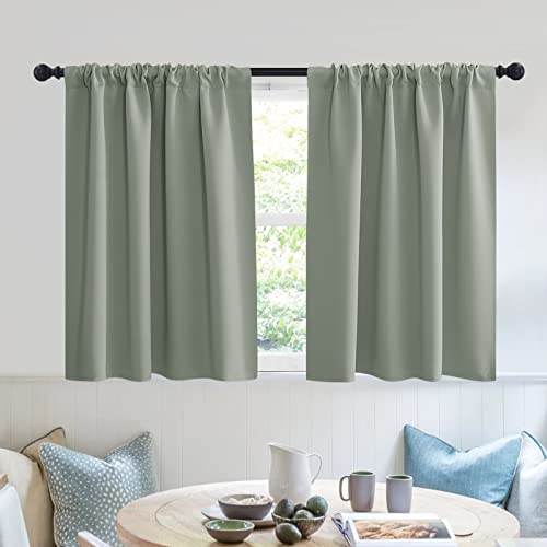 RYB HOME Dorm Curtains Room Darkening, 30 inch Length Privacy Window Treatment Thermal Insulated Covers for Shortage Room Studio Nursery, W42 x L30 inch, 2 Panels, Grayish Green