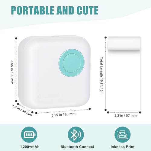 Image of Mini Sticker Printer, Inkless Thermal Printer with 10 Rolls Thermal Papers and Stickers for iOS&Android, Mini Portable Printe for DIY, Scrapbook, Memo, Pictures, Notes, List, Blue