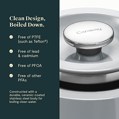 Caraway 2 Quart Whistling Tea Kettle - Durable Stainless Steel Tea Pot - Fast Boiling, Stovetop Agnostic - Non-Toxic, Ptfe & Pfoa Free - Includes Pot Holder - Gray #TOP2