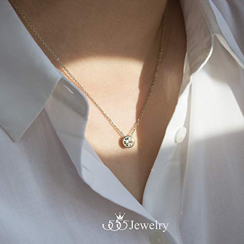 555Jewelry Stainless Steel Round Cz Cubic Zirconia Engraved Cut Solitaire Sparkly Bezel Set Halo Tiny Minimal Circle Fashion Accessory Jewelry Hanging Pendant Necklace, Silver #TOP1