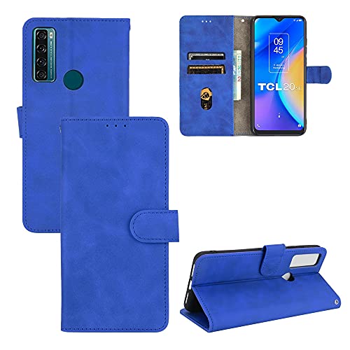 Kompatibel mit TCL 20 SE Display 6.82 T761H T671H Abdeckung Schutzhülle Cover Stand Flip Buch Gel Silikon Geldbörse Magnetschutz Eco Leder Kartenfach (Blau)