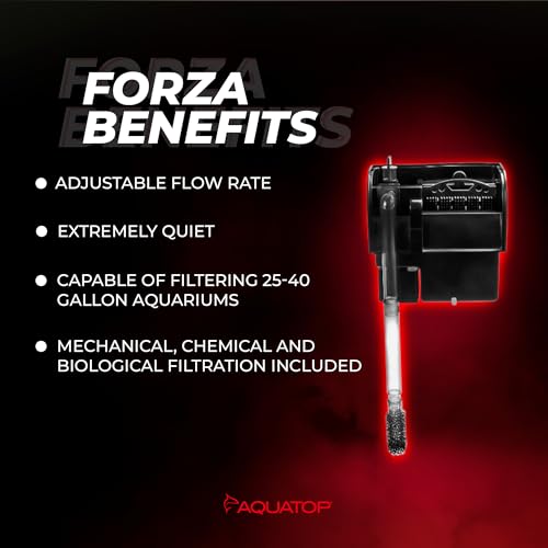 Image of Aquatop Forza 120 GPH Power Filter for Aquariums - Fits upto 25 Gal Freshwater & Saltwater - Advanced Filtration Design - Crystal Clear Water - PFE-4