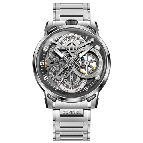 Image of OLEVS Automatic Men Watch Self Winding Mechanical Moon Phase Business Luxury Diamond Dress Stainless Steel Waterproof Luminous Mens Wrist Watch