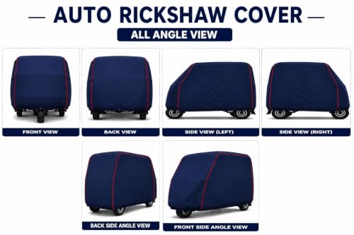 Image of Premium Auto Rickshaw Cover Compatible With All Bajaj Small Auto Rickshaw Models Comes with All Weather Water-Resistant Body Cover | Triple-Stitched | Dustproof & Heat-Resistant (Navy With Red Piping)