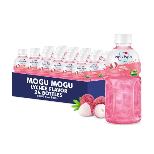 Mogu Mogu Lychee Juice with Nata de Coco (Coconut Jelly) &ndash; Fun & Chewy Juice Drink, 24-Bottle Carton Pack, 10.82 fl oz Each