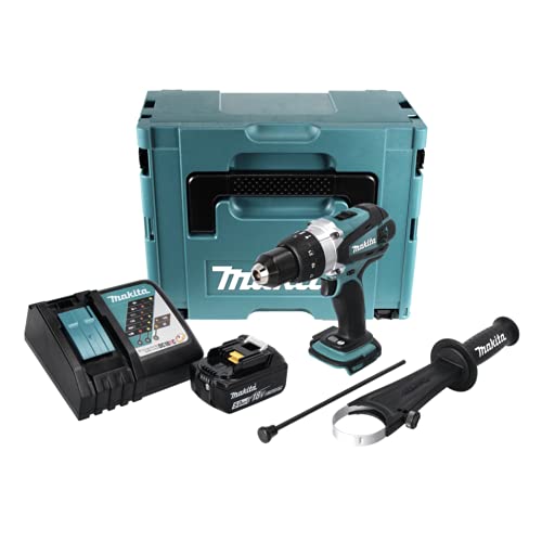 Makita DHP 458 RT1J - Taladro atornillador de impacto con batería (18 V, 91 Nm, 1 batería de 5,0 Ah, cargador y Makpac)